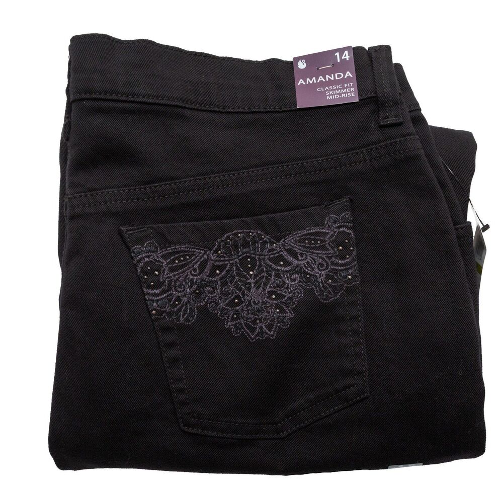 Gloria Vanderbilt Amanda Skimmer Shorts Womens 14 Black Mid Rise Stretch